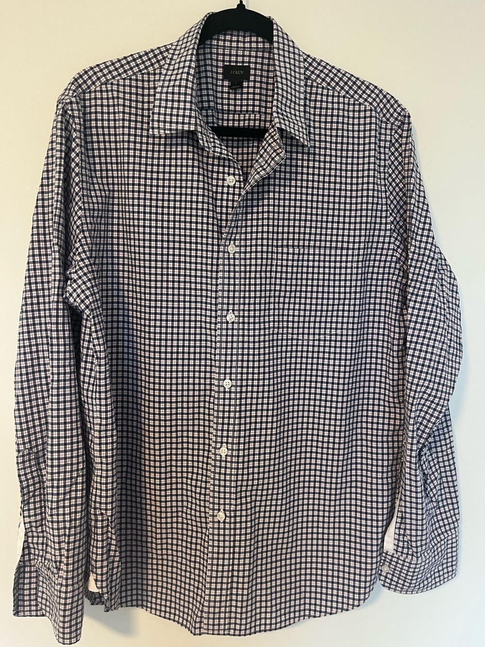 J. Crew Men's Navy and White Gingham Button-Down Shirt